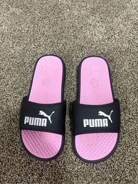 Puma Black Slide Sandals with Pink Footbed